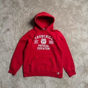 RED VINTAGE STYLE "CHURCHILL PHYS ED" RUSSELL ATHLETIC HOODIE